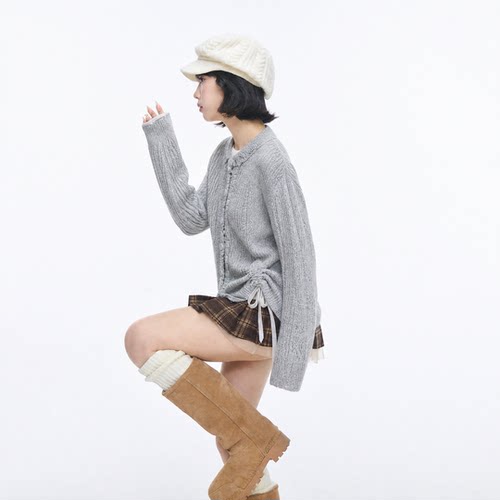 韩系薄款绑带毛衣女2026新款早秋开衫针织外套短款y2k轻亚比上衣
