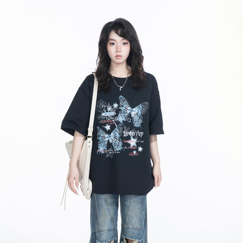 YEP2026春夏新款创意蝴蝶印花T恤情侣款潮牌宽松设计感半袖上衣