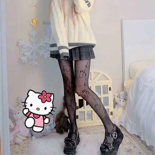 JK性感辣妹KTHello渔网袜万圣节COS夜店风甜酷HelloKitty黑丝袜