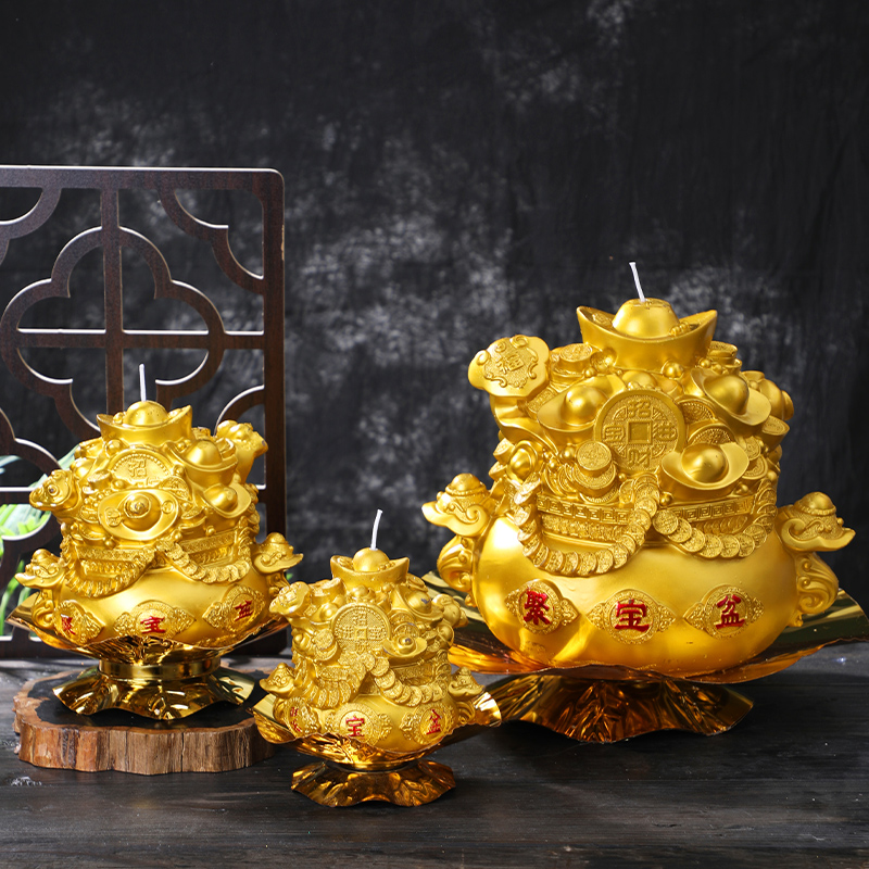 聚宝盘金元宝许愿还愿荷花蜡烛