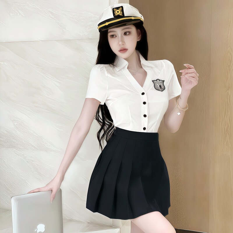 夜总店酒吧KTV夜场性感空姐制服百褶裙spa足疗按摩足浴技师工作服