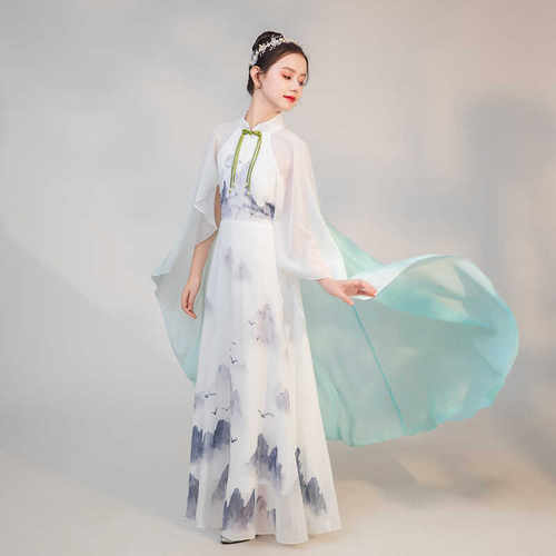 女童高端礼服渐面色弹古筝演出服中国风千里江山艺考民乐演奏礼服