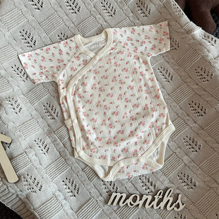 婴儿纯棉衣服夏季薄款包屁女宝宝百天a类公主风小碎花满月服短袖