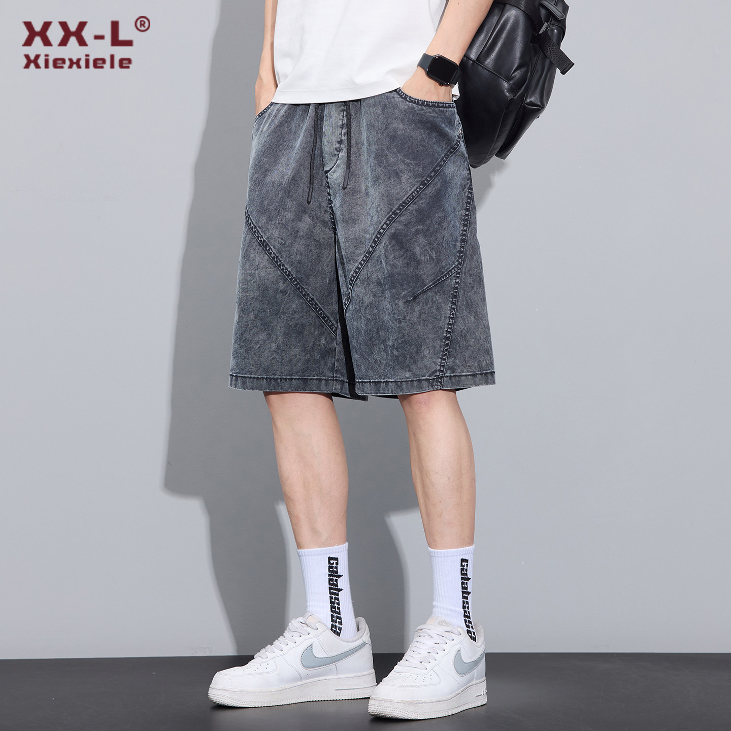 冰丝牛仔短裤男夏季薄款2026新款宽松直筒雪花天丝休闲五分中裤子