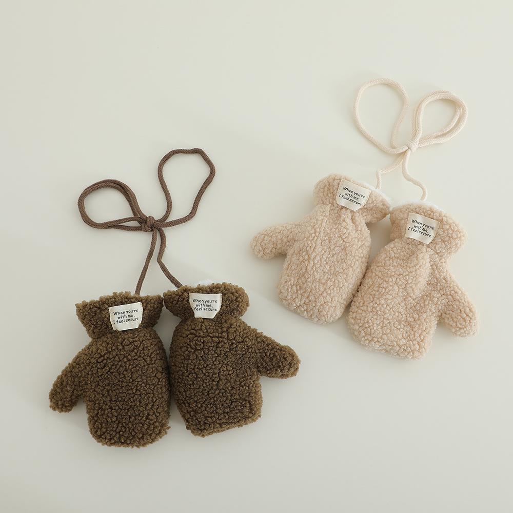 儿童冬季手套男童女童户外自行车骑行防寒毛茸茸防风保暖挂脖手套