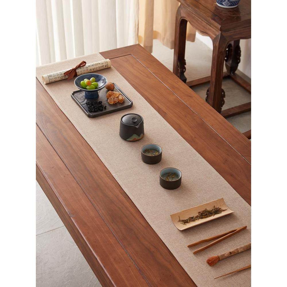 亚麻桌旗轻奢高端中式禅意桌布茶席长条茶桌垫布茶艺家用可折叠