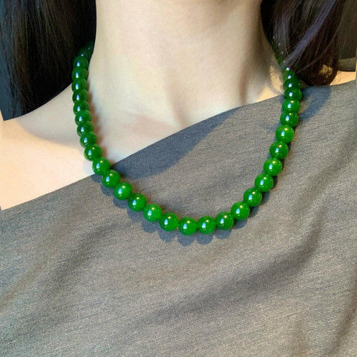 天然老矿新疆和田玉碧玉项链菠菜绿阳绿锁骨链高端气质妈妈款颈链