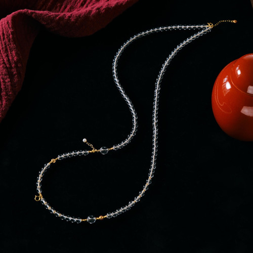 天然巴西白水晶项链小米珠万能链锁骨链吊坠圆珠链手串小众设计感