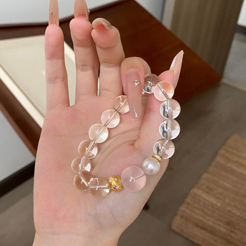 天然巴西全净体白水晶手串星光粉晶转运珠古法金暴富纳福手链女款