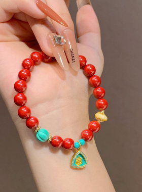 新年高含量朱砂手串叠绿度母手链紫金砂帝王砂本命年手串时尚百搭