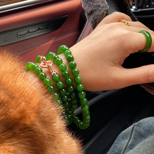 天然俄罗斯碧玉项链和田玉籽料菠菜绿阳绿苹果绿万能链气质毛衣链