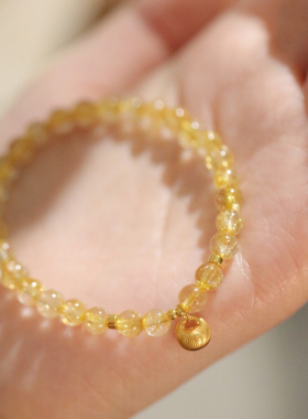 金盏新中式富贵串珠手链天然暴富黄发晶金发晶水晶手串古法小胖福