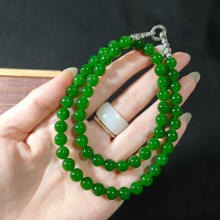 天然和田碧玉项链万能链吊坠扣阳绿老料菠菜绿圆珠锁骨链女毛衣链