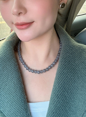 和田玉烟紫圆珠女显白锁骨链项链
