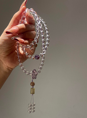 天然巴西10A级全净体白水晶佛珠手链新中式108颗念珠毛衣链气质女