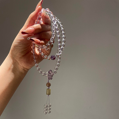 天然巴西10A级全净体白水晶佛珠手链新中式108颗念珠毛衣链气质女