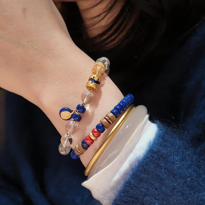 10A净水天然白水晶手链搭老料青金石转运珠扎吉拉姆吊坠单圈手串