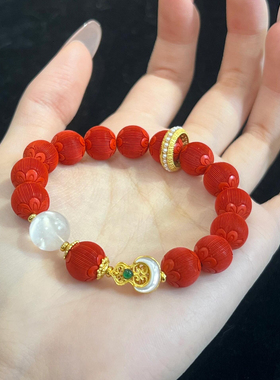 新春天然高含量朱砂手串灯灯笼珠红砂串珠手链女本命年好运礼物女