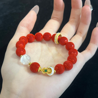 新春天然高含量朱砂手串灯灯笼珠红砂串珠手链女本命年好运礼物女
