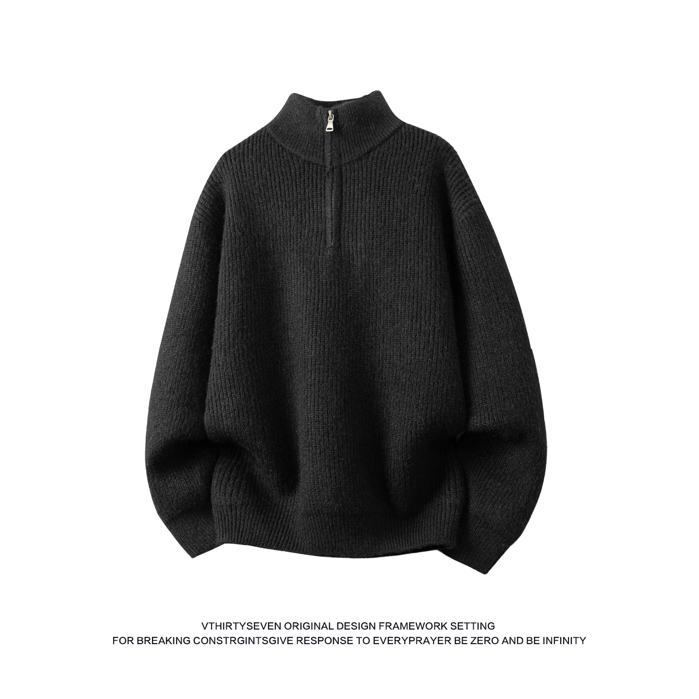 V37基础款纯色半拉链立领针织衫男款冬季美式慵懒风休闲套头毛衣