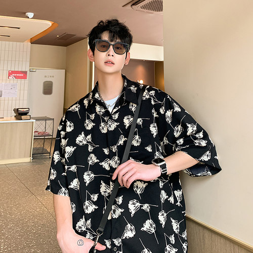 美式秋威夷海滩短袖衬衣