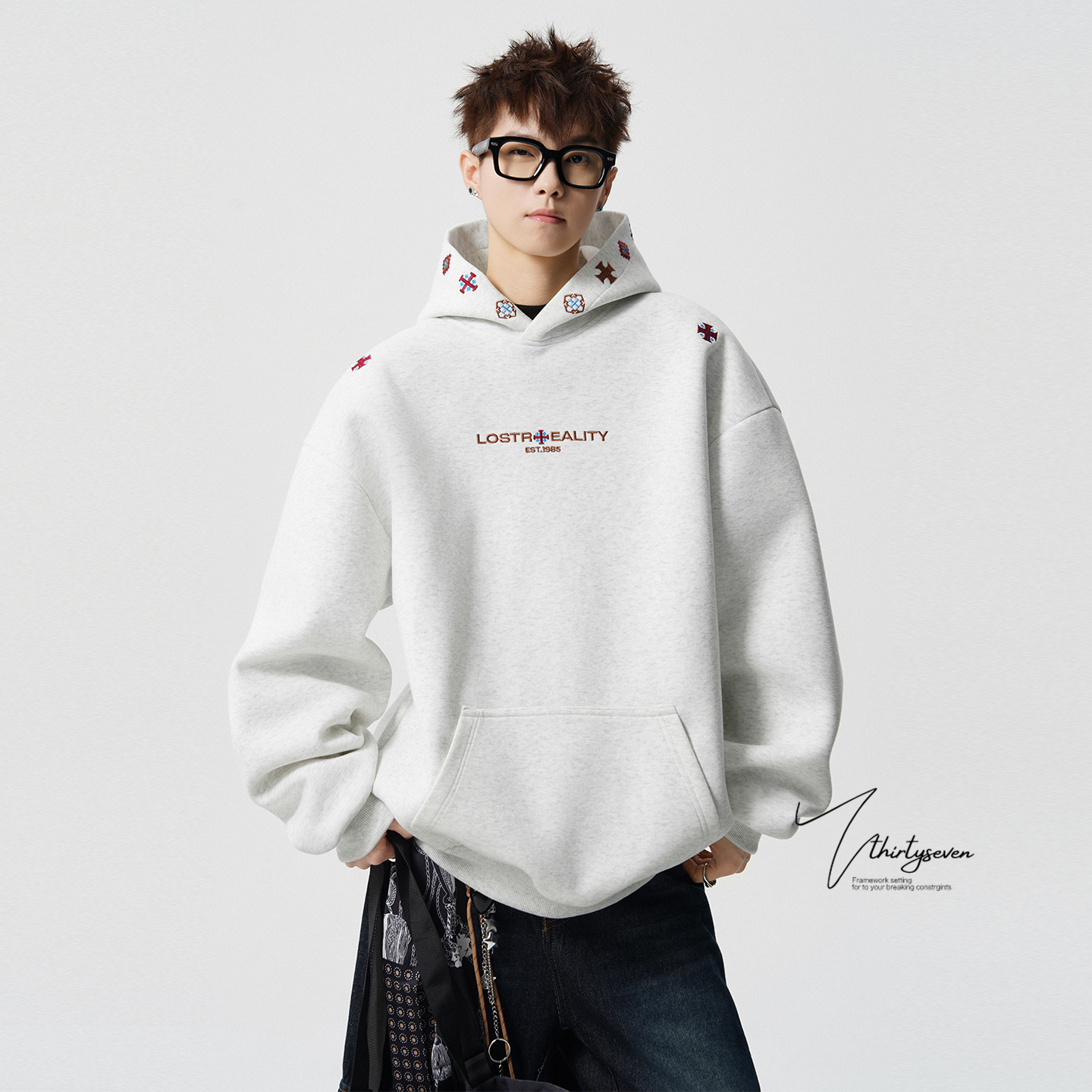 美式潮牌设计感刺绣连帽外套