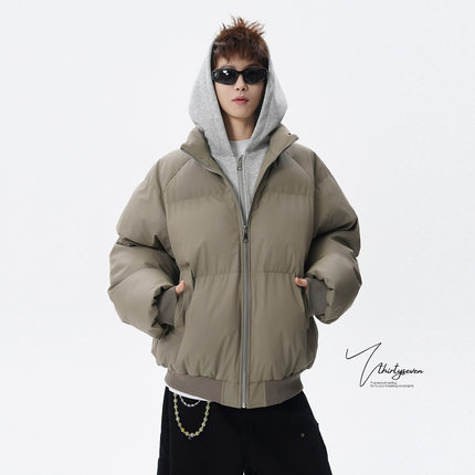V37美式高街假两件连帽棉衣男冬季潮牌小众休闲加厚保暖棉服外套
