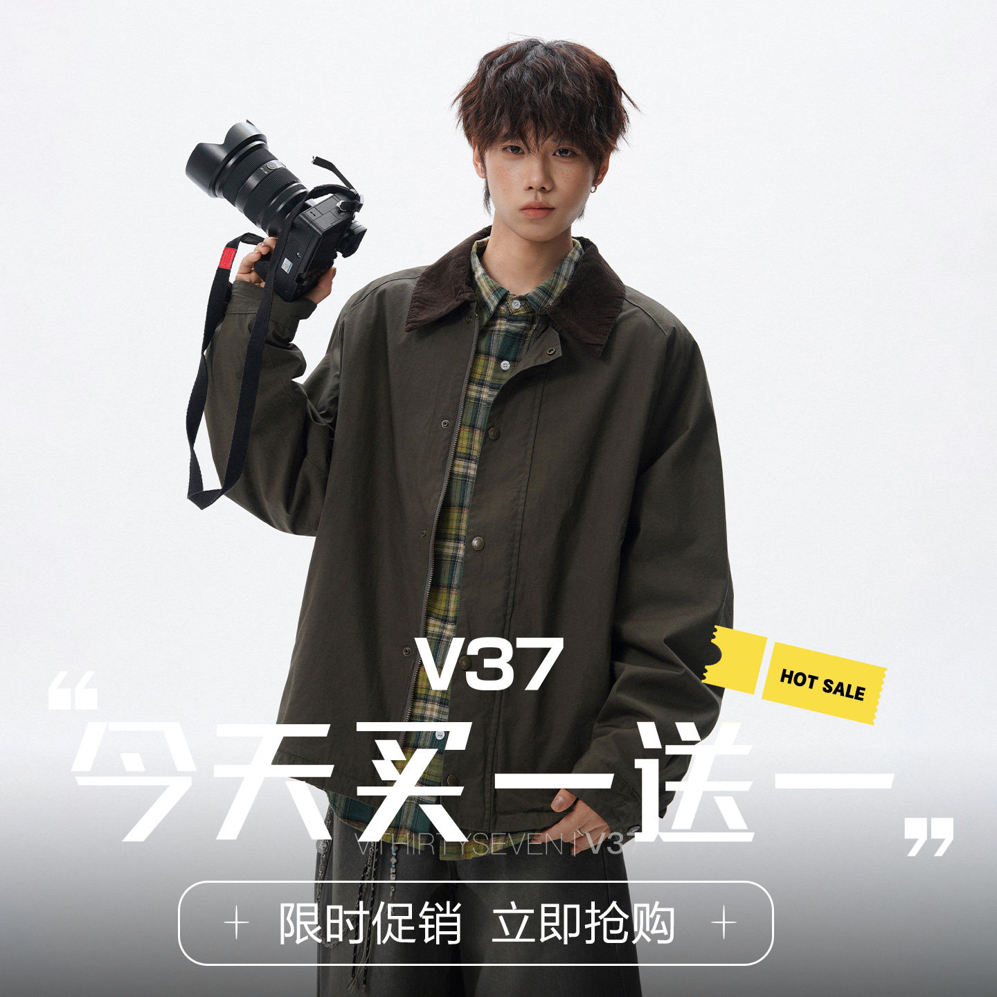 V37美式巴恩风灯芯绒翻领夹克男图片