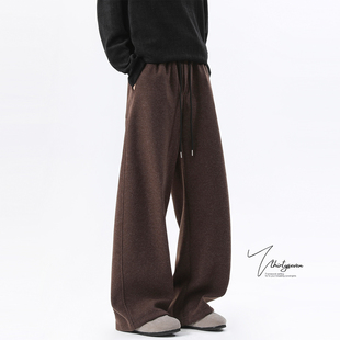 高级感宽松阔腿抽绳百搭拖地长裤 V37美拉德风咖色休闲卫裤 男春季