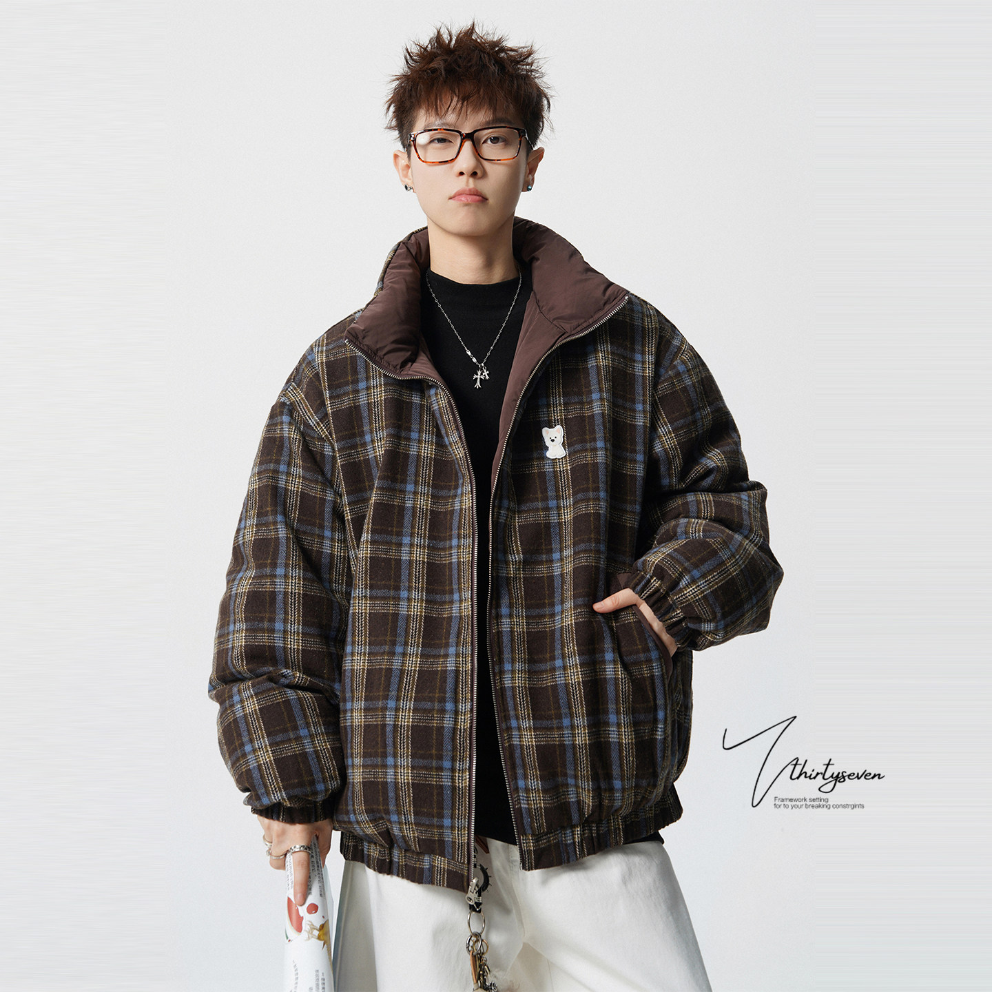 美式双面穿复古格纹棉衣