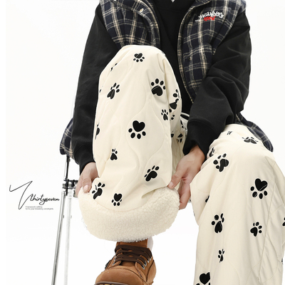 V37男款加绒可爱情侣休闲裤