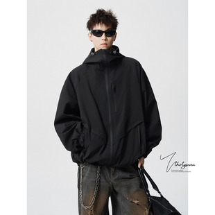 V37美式山系机能冲锋衣男秋季潮牌宽松连帽夹克户外休闲显瘦外套