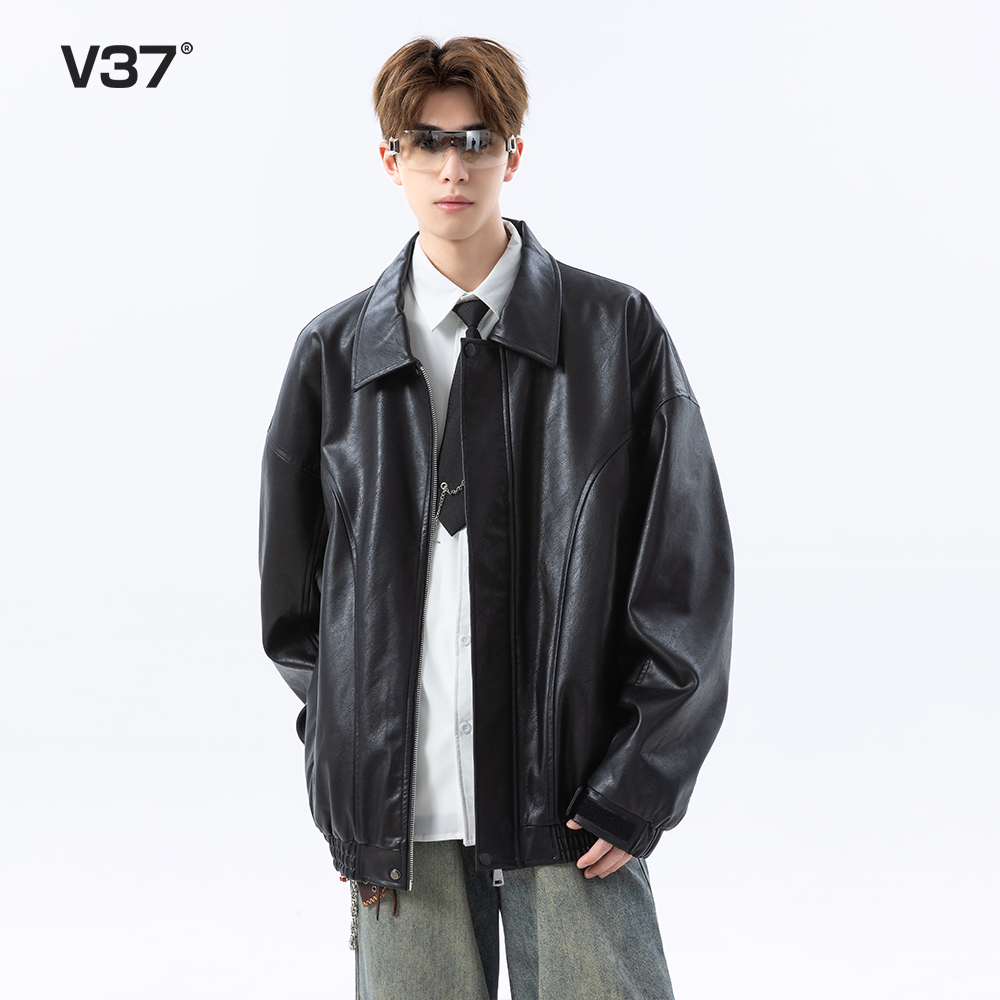 V37黑色高级感休闲夹克男2025
