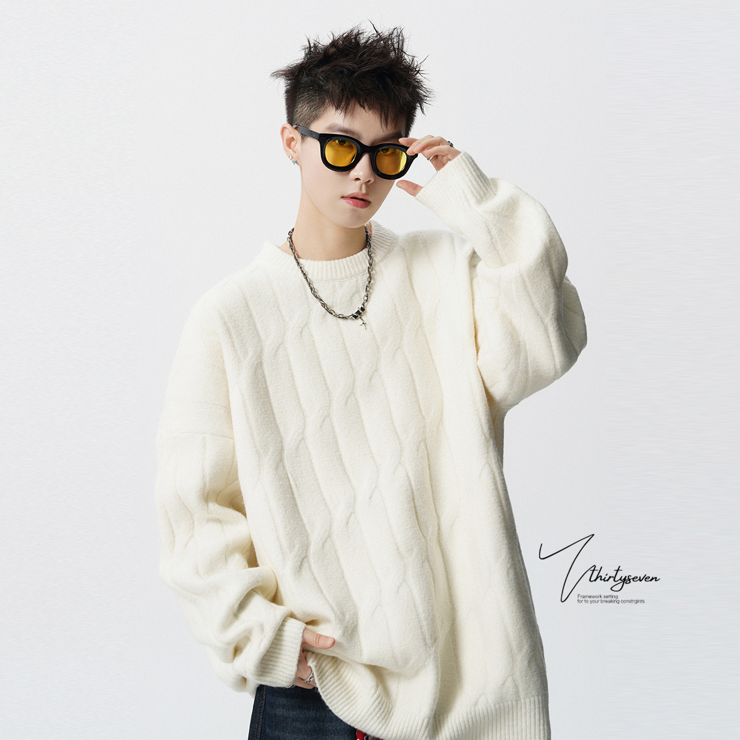 美式重磅麻花肌理感羊毛衫男