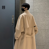 V37韩系中长款 过膝大衣 卡其色风衣外套男春高级感潮牌休闲情侣款