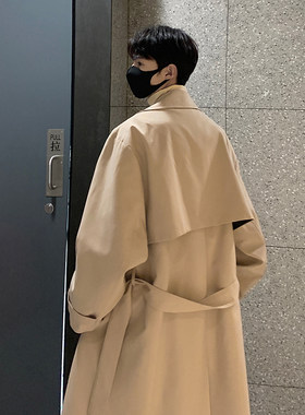 韩系中长款卡其色风衣外套男