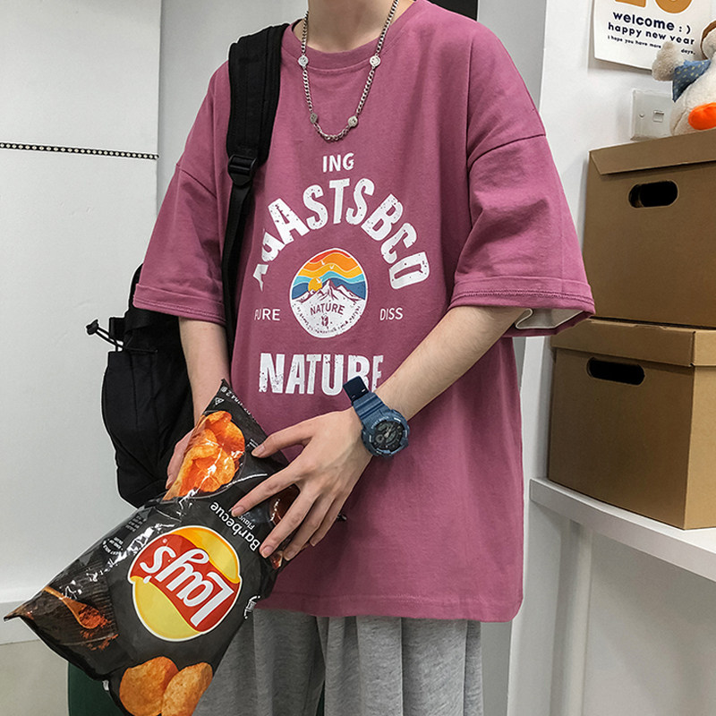 短袖t恤男情侣装夏装新款韩版潮流宽松半袖体恤潮牌百搭五分袖5分