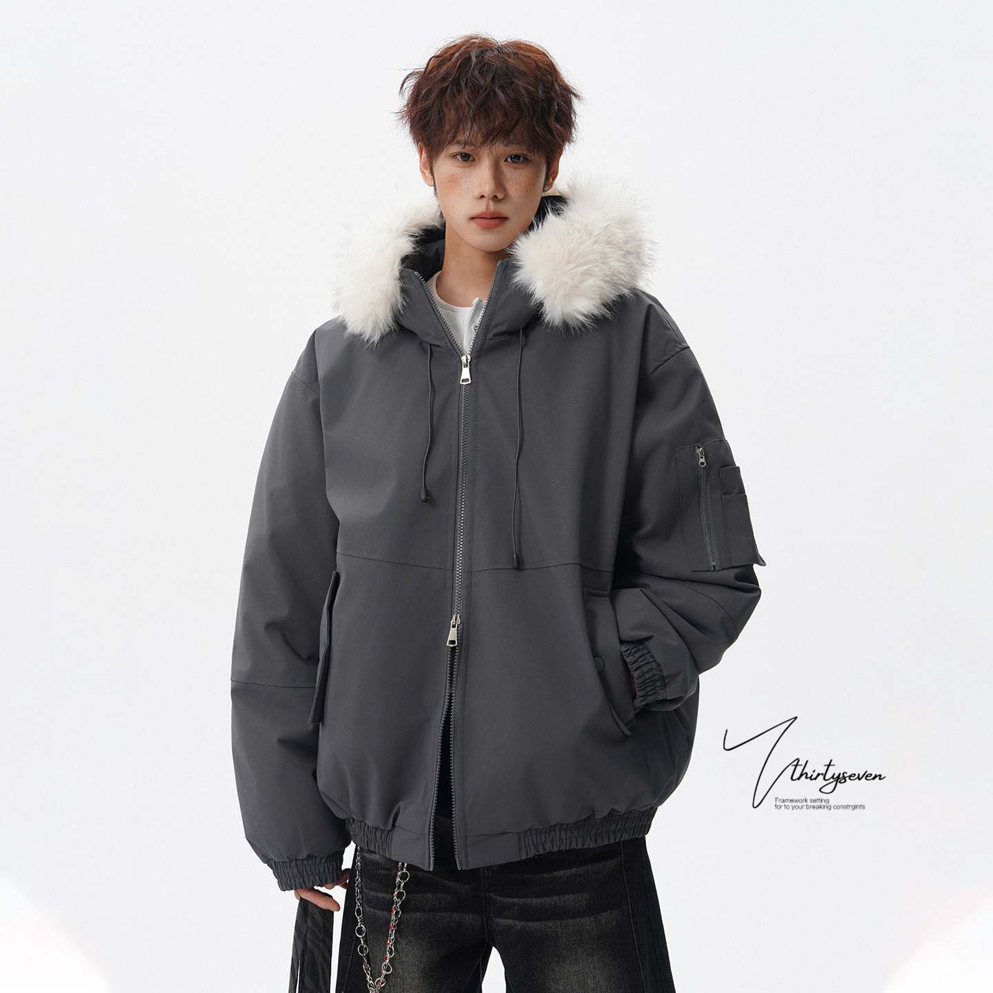 美式潮牌情侣款加厚连帽派克服男