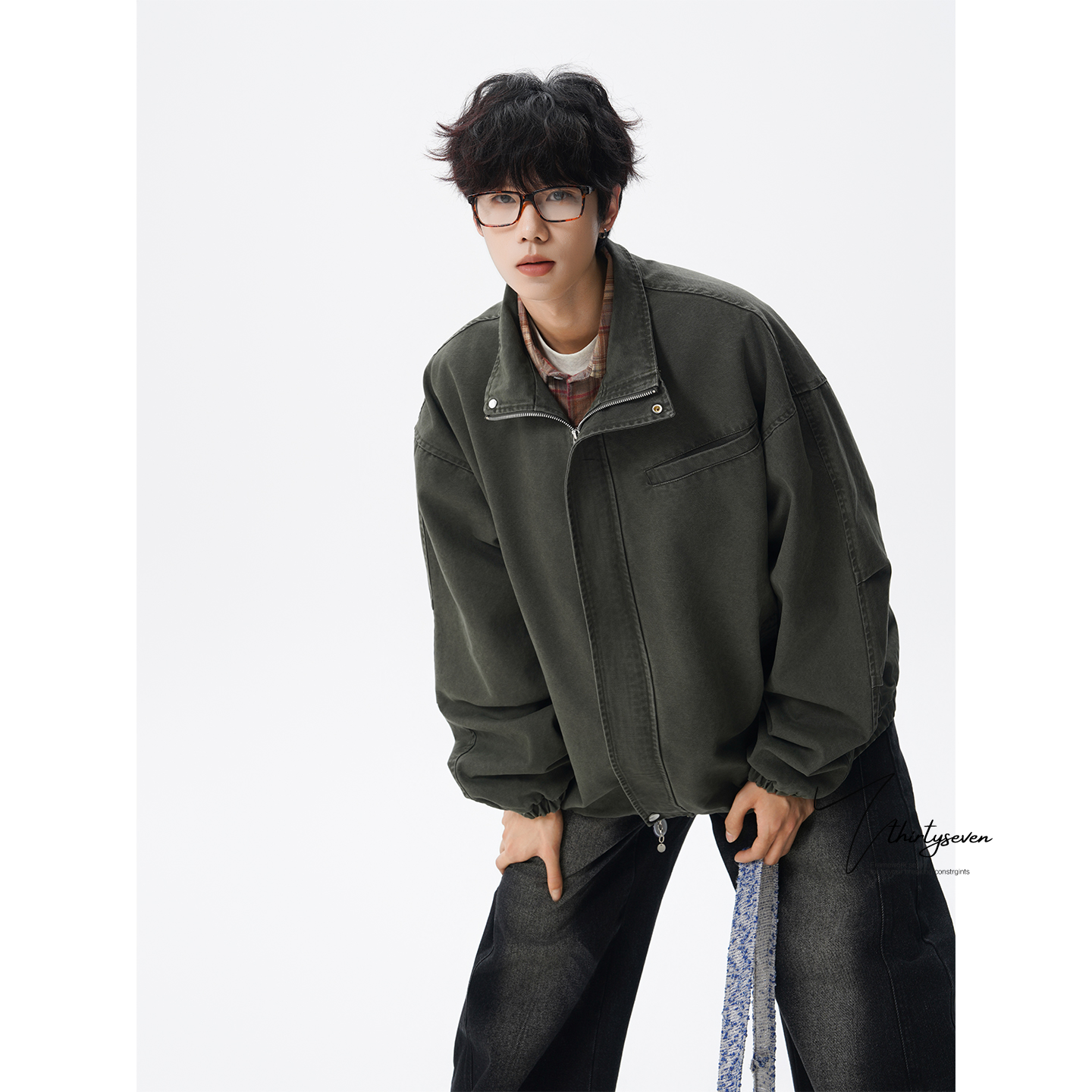 美式立领工装夹克男秋