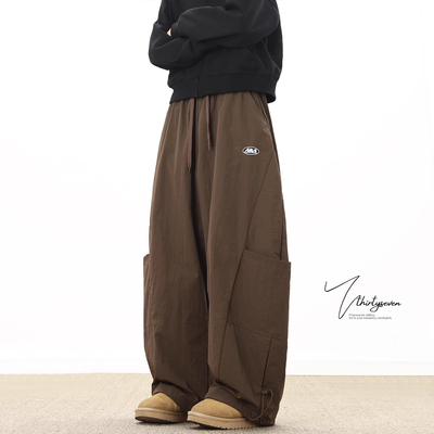 美式棕色弯刀休闲裤男