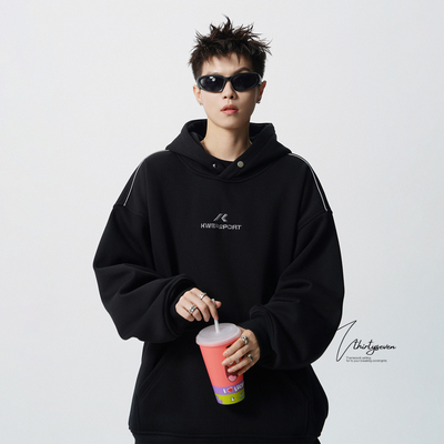 美式字母刺绣情侣连帽卫衣男