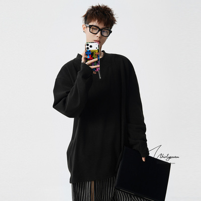 美式半拉链设计感小众黑色长袖