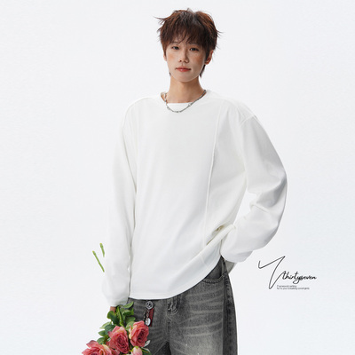 美式解构简约纯色长袖T恤男冬