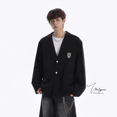 日系高级感痞帅学院风西装外套男