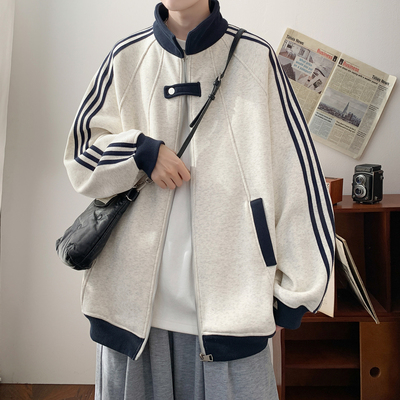 美式高街条纹夹克外套