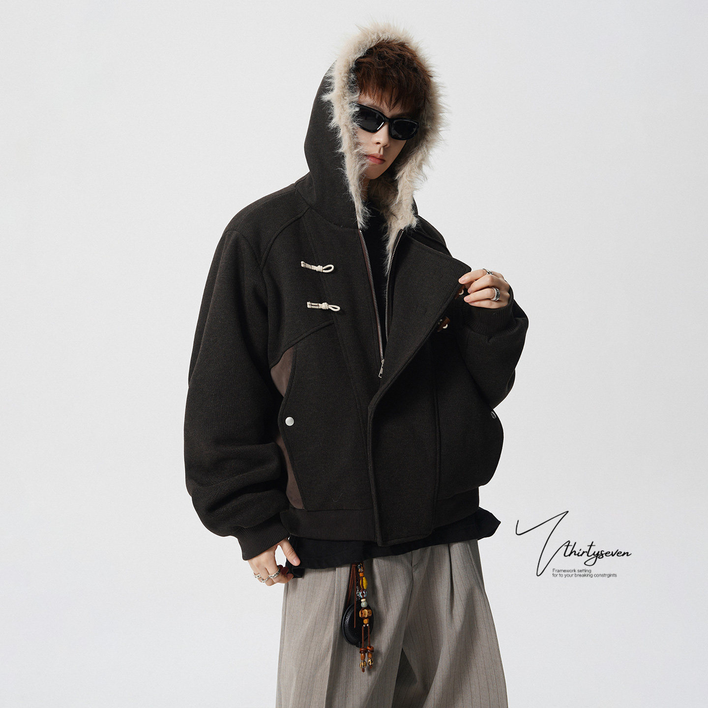 美式潮牌斜门襟牛角扣座山雕男冬