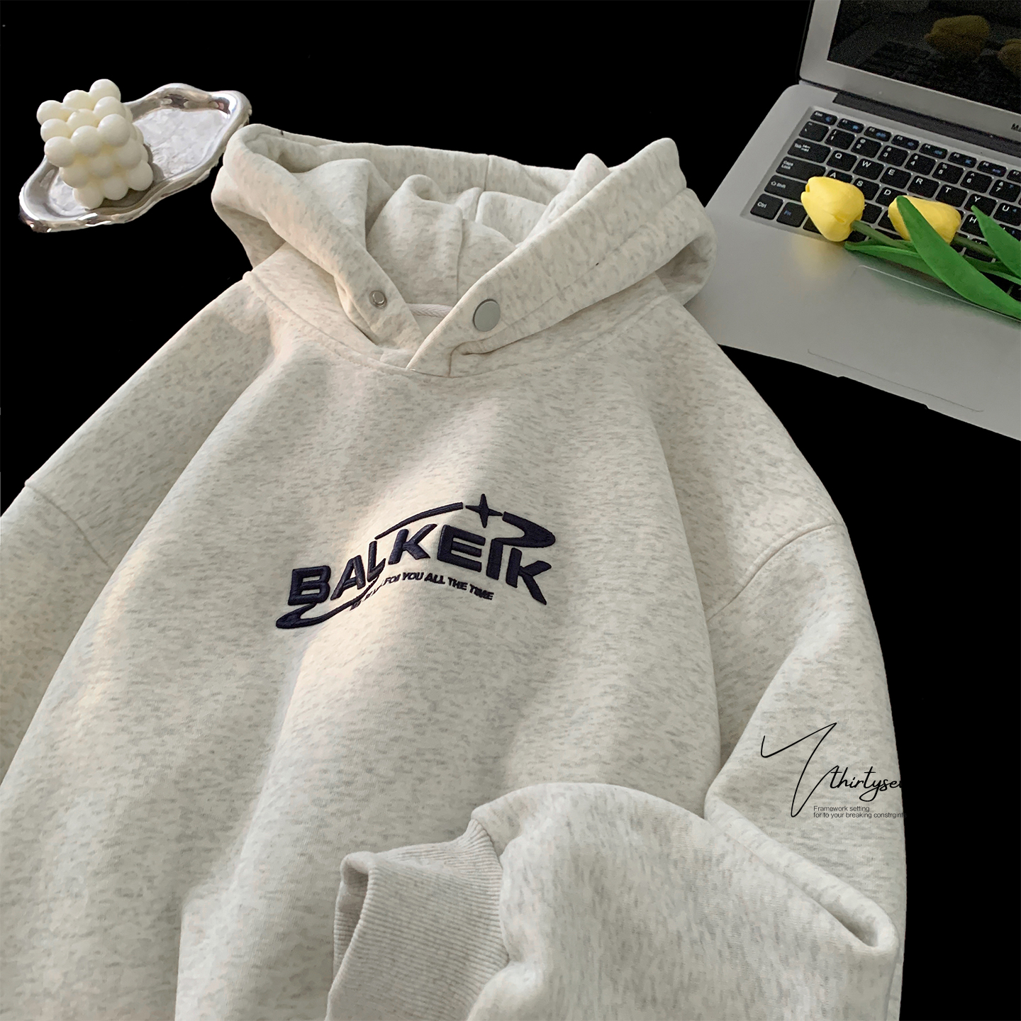 V37重磅白花灰情侣卫衣外套男