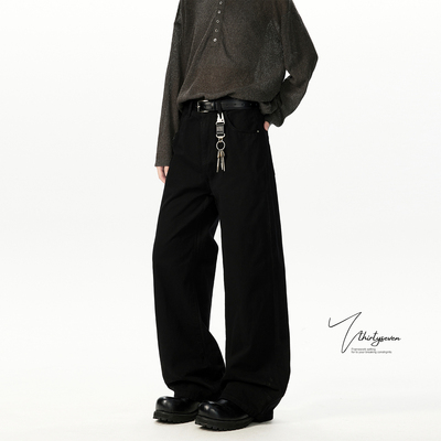 美式高街黑色水洗微喇牛仔裤男款