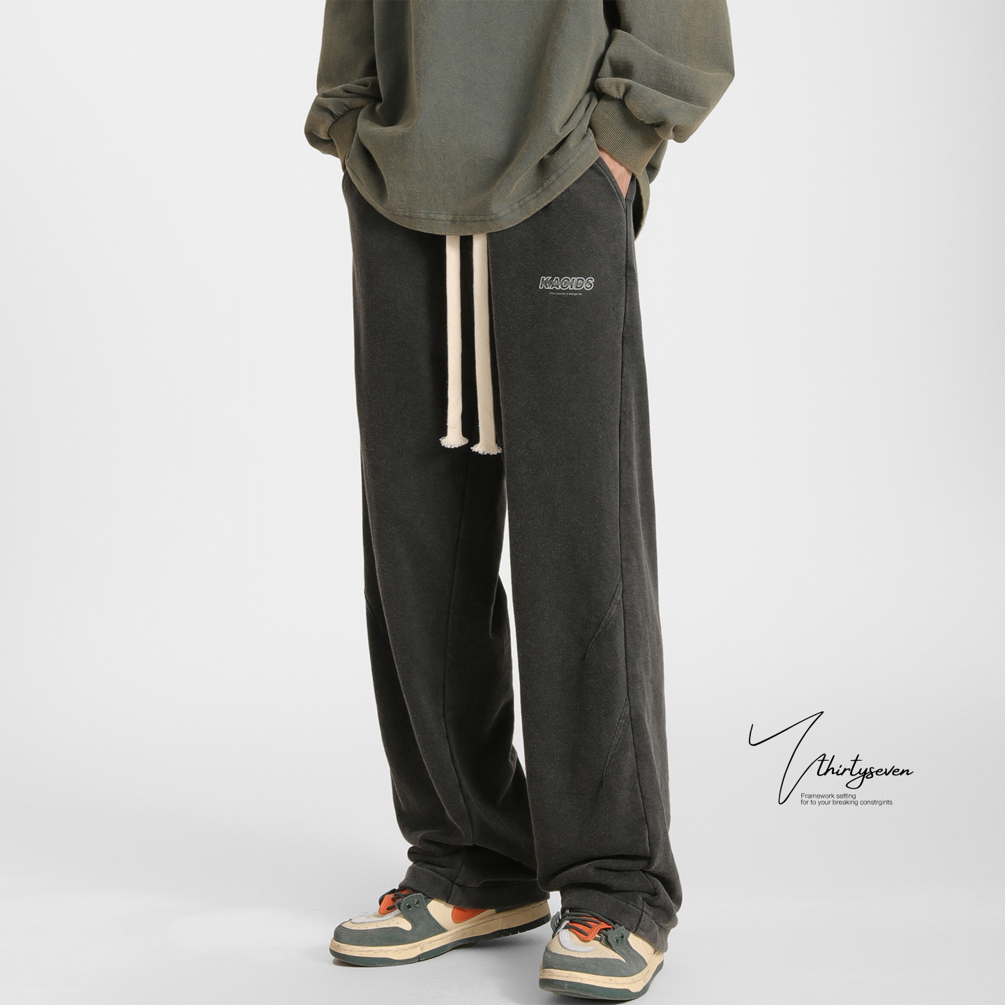 美式重磅宽松运动卫裤