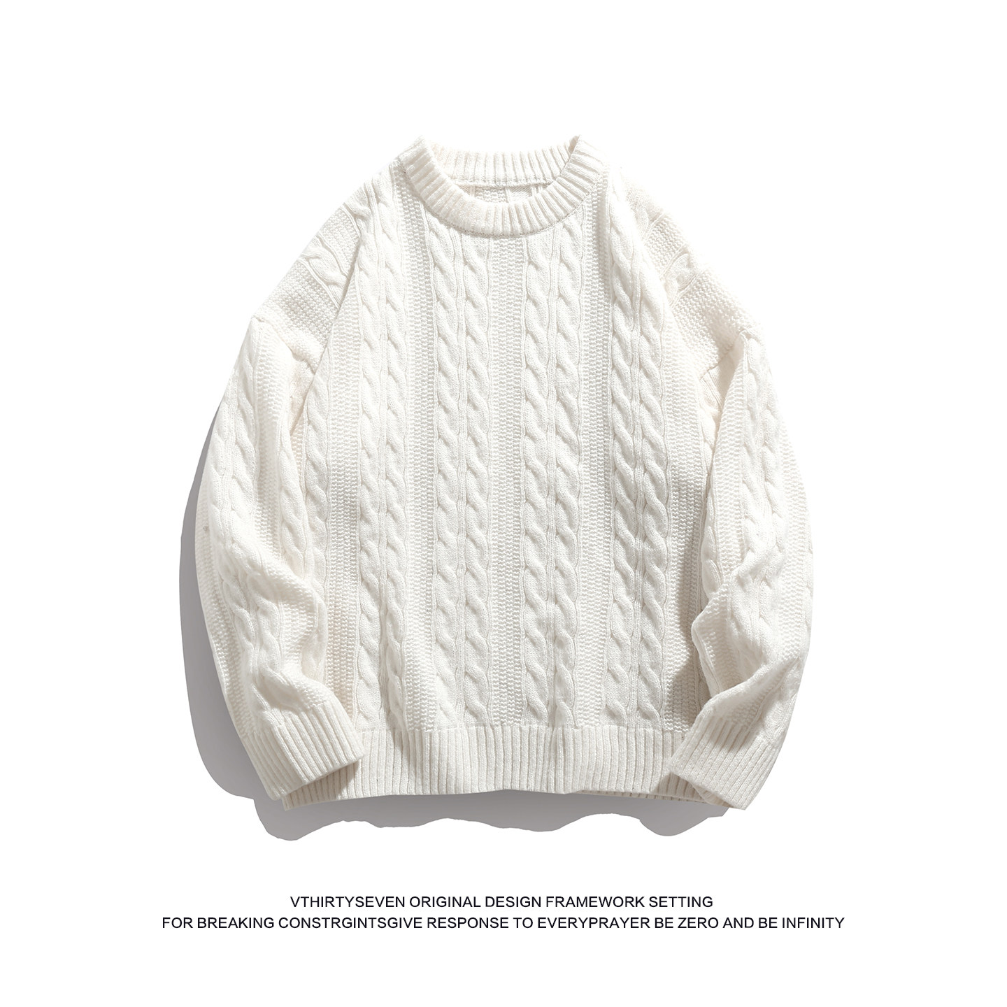 V37复古日系休闲风麻花纹毛衣